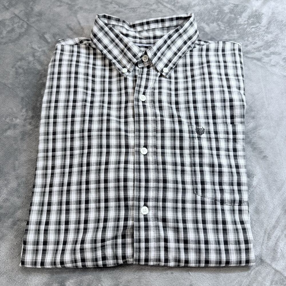 Chaps Shirt Mens Sz XL Gray Plaid Easy Care Long Sleeve Button Down Casual